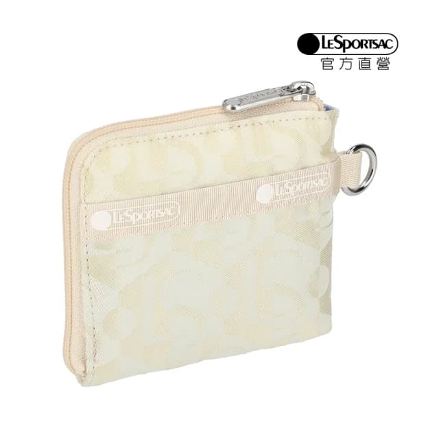 【LeSportsac官方直營】輕量尼龍 極簡輕薄錢包(1112 象牙白緹花LOGO)