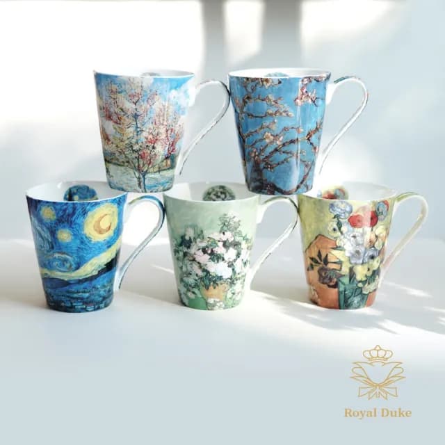 【Royal Duke】梵谷油畫-骨瓷馬克杯五入禮盒組(入厝禮 禮盒 杯子  馬克杯 咖啡杯 杯 交換禮物)