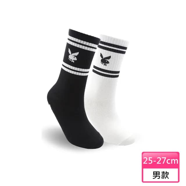 【PLAYBOY】6雙組潮流條紋男女休閒中筒襪(情人/禮物/對襪/中筒襪/男襪/女襪/情侶襪)
