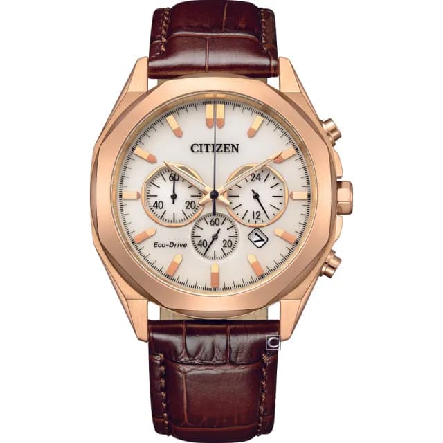 【CITIZEN 星辰】Chronograph 光動能計時腕錶  棕色 男錶 手錶 畢業 禮物 推薦(CA4593-15A)