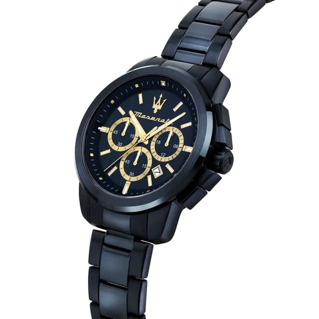 【MASERATI 瑪莎拉蒂】Successo 綻藍三眼計時手錶-40mm 禮物 送禮 推薦(R8873621040)