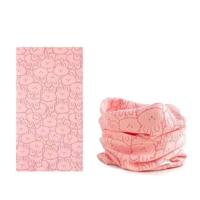 【童話飾界】多功能親子款薄料-百搭套頭圍巾兒童圍脖-脖套口罩帽子頭巾(粉色兔兔)