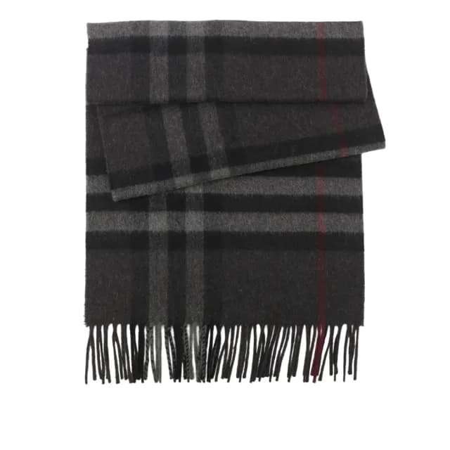 【BURBERRY 巴寶莉】基本款經典格紋喀什米爾圍巾(炭灰色)