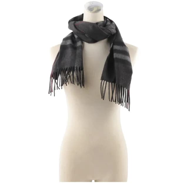 【BURBERRY 巴寶莉】基本款經典格紋喀什米爾圍巾(炭灰色)