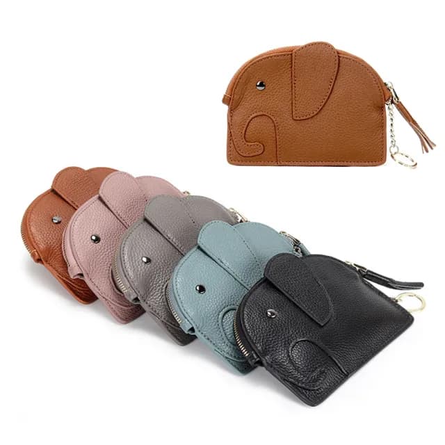 【吉豐洋行】可愛小象真皮小錢包/零錢包/卡夾/鑰匙包/收納包(真皮包包 頭層牛皮精品)