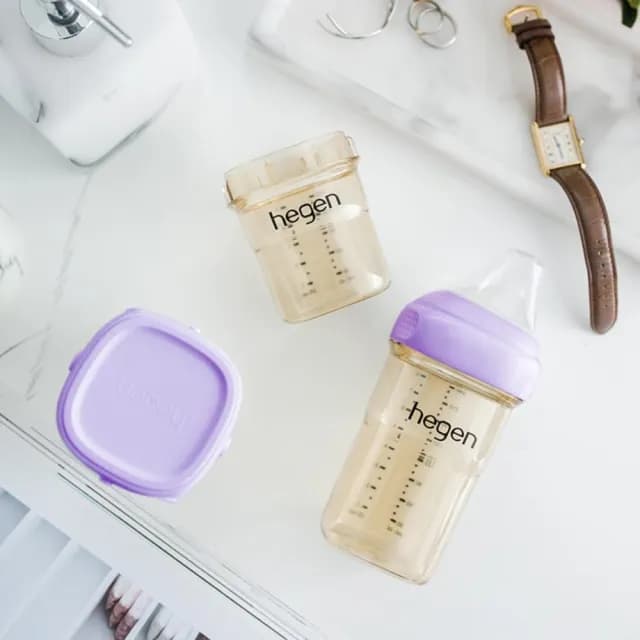 【hegen】金色奇蹟PPSU多功能方圓型寬口奶瓶 240ml - 沁藍(雙瓶組)
