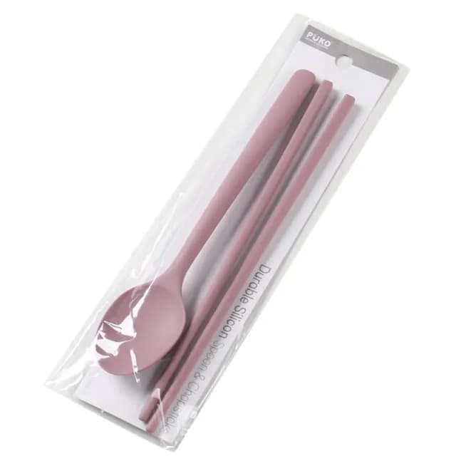 【飲食尚】莫蘭迪色矽膠餐具兩件套(勺子 湯匙 筷子 餵飯勺 輔食勺 環保餐具 學習餐具)