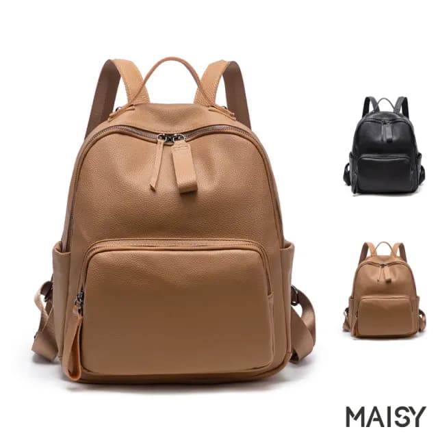 【MAISY】情人節禮物 簡約學生風旅遊外出實用生活軟皮背包(現+預  棕色／黑色)