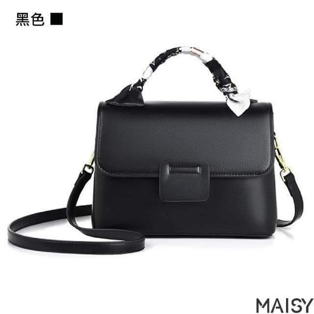 【MAISY】母親節禮物 質感精美撞色絲巾百搭單肩手提包(棕色／卡其色／米色／黑色)