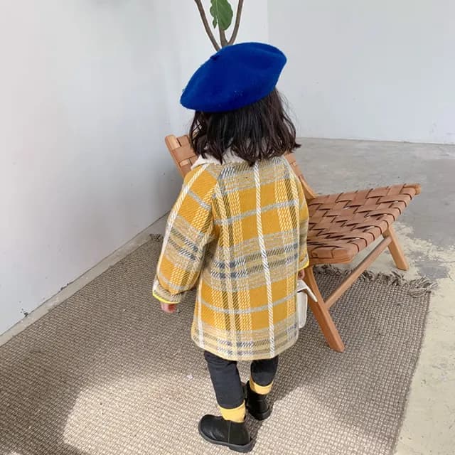 【橘魔法】繽紛獨特格子交叉線條長袖大衣外套(女童 厚外套 大衣 中童 外套 童裝 兒童 保暖)