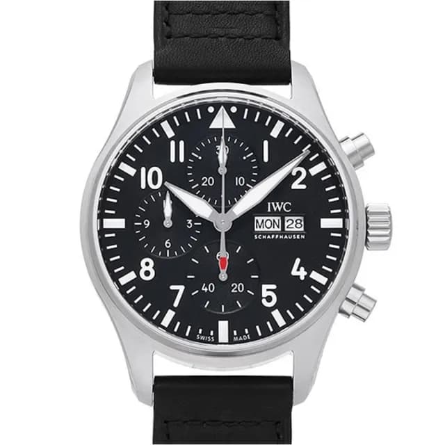 【IWC 萬國錶】飛行員計時黑面黑皮帶x43mm(IW378001)