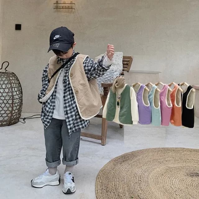 【橘魔法】繽紛多彩滾邊鋪棉背心(夾克 背心 外套 兒童 童裝 中童 中性款 外搭 男童 女童)