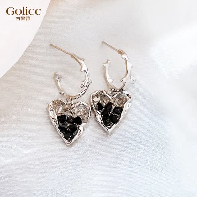 【Golicc】耳環 輕奢 漸層黑 水晶(七夕 情人節 生日 飾品 耳釘 耳飾 耳墜 禮物)