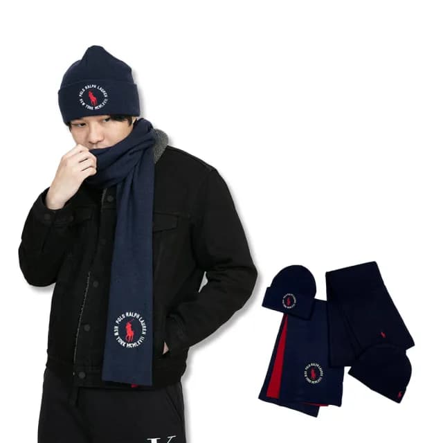 【RALPH LAUREN】Ralph Lauren 毛帽圍巾組 保暖圍巾 刺繡logo polo 針織 配件組合(毛帽 圍巾9722)