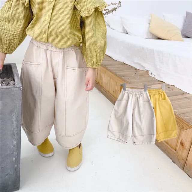 【橘魔法】九分棉布哈倫褲(鬆緊褲頭 寬褲 燈籠褲 褲子 中性款 男童 女童 小童 兒童 童裝)