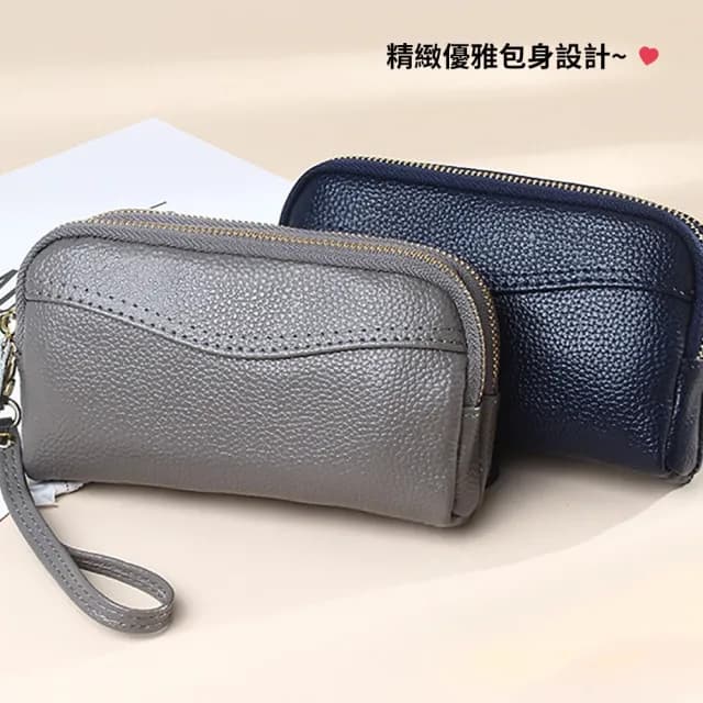 【帕格尼尼paganini】情人節禮物 女真皮牛皮雙拉鍊手拿包 女士皮包(真皮包包 手機包 零錢包 女長夾 女包