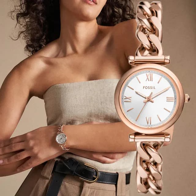 【FOSSIL】Carlie 優雅玫瑰金手鍊女錶-28mm 禮物 送禮 推薦(ES5330)