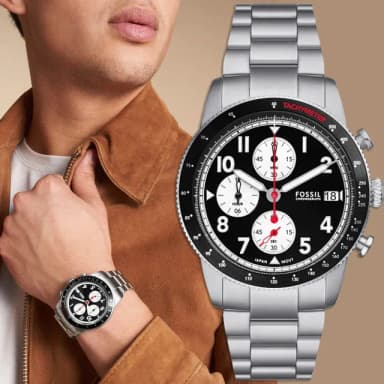 【FOSSIL】Sport Tourer 經典黑白三眼計時手錶-42mm 禮物 送禮 推薦(FS6045)
