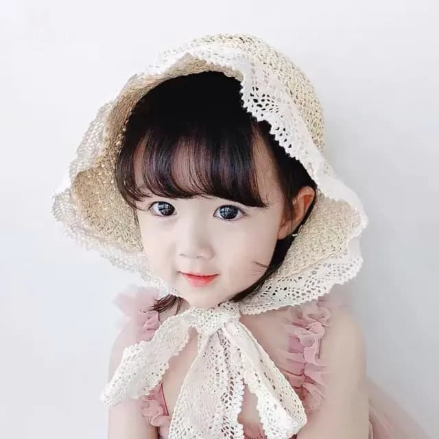 【WOONUE】女童可愛夏天蕾絲優雅草帽 無毒親膚透氣材質獨家設計版型(遮陽海邊出遊必備女兒禮物)