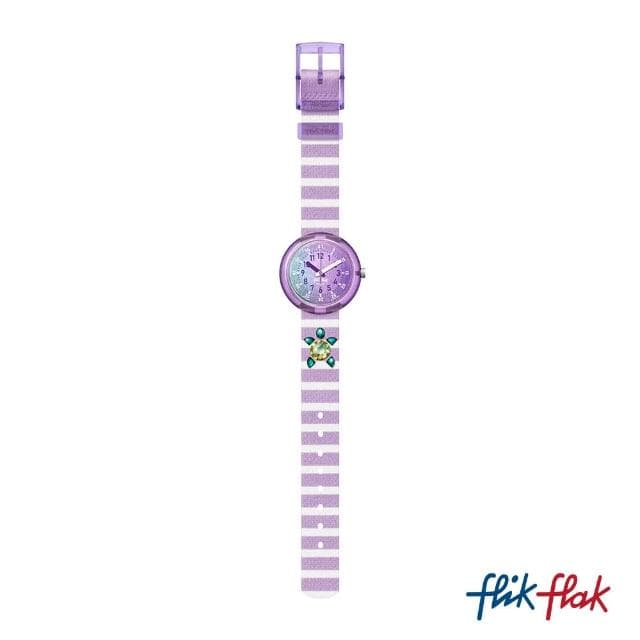 【Flik Flak】兒童錶 水晶 海龜 SHINING TURTLE 兒童手錶 兒童禮物 瑞士錶 編織錶帶(31.85mm)