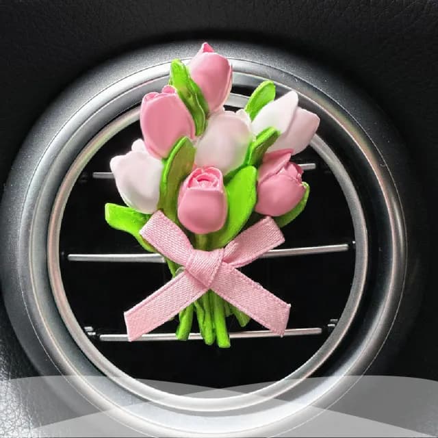 【香香小物】鬱金香造型器汽車出口擴香夾(擴香石 車用香氛 車載香水 出風口夾 香薰 廁所芳香 辦公室)