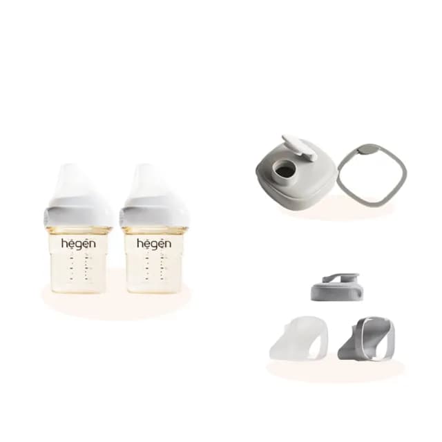 【hegen】寬口奶瓶 多功能組(寬口奶瓶150ml雙瓶組+食物分格儲存組+水杯蓋)