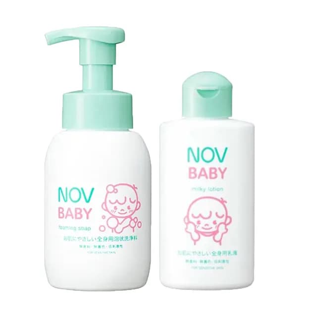 【NOV 娜芙】貝比溫和沐浴乳300ml+乳液120ml(隨機贈樣包3包 嬰兒適用 臉部.身體可使用)