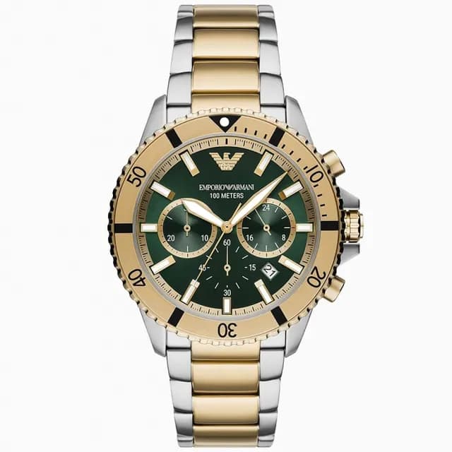 【EMPORIO ARMANI】亞曼尼 Diver 金綠潛水手錶-43.5mm 禮物 送禮 推薦(AR11586)