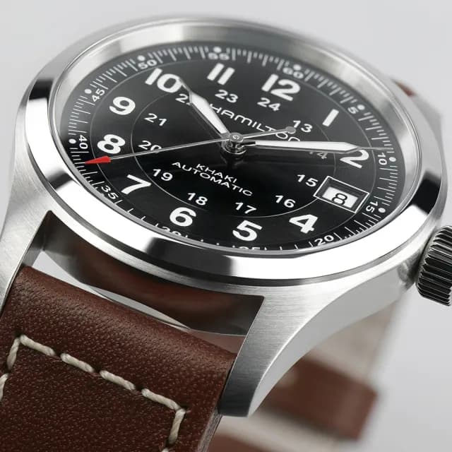 【HAMILTON 漢米爾頓旗艦館】卡其陸戰腕錶38mm(自動上鍊 中性 皮革錶帶 H70455533)
