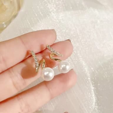 【Paiya 派亞】冷淡風ins長款珍珠耳釘女銀小衆高級感幾何鑲鋯石耳飾(交換禮物/送禮)