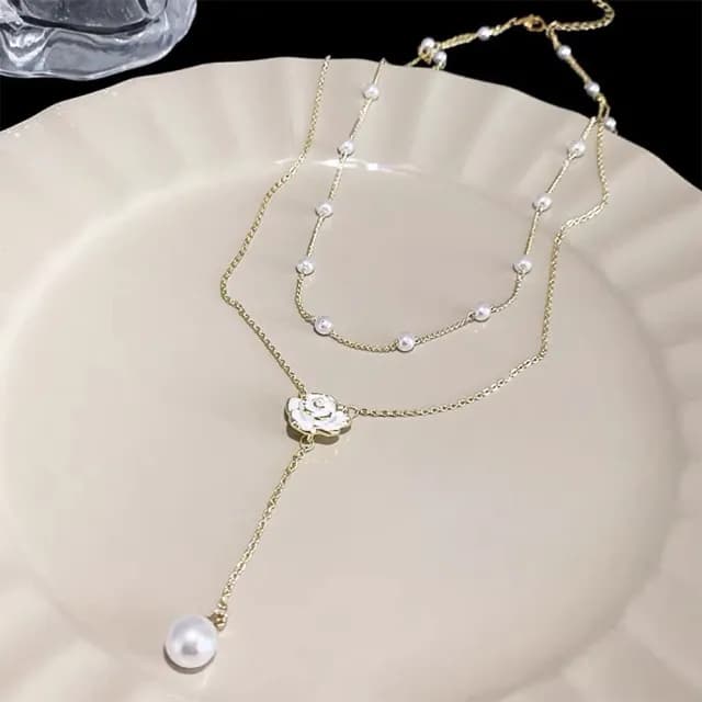 【傾戀】Camellia雙層流蘇鎖骨墜鍊(鎖骨鍊 生日禮物 情人節 氣質百搭 象徵美麗與愛情)