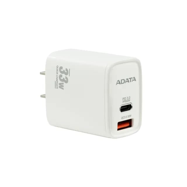 【ADATA 威剛】P33 33W USB-C/A 雙孔 PD快速充電器(iPhone 16/15/14/13/12豆腐頭)