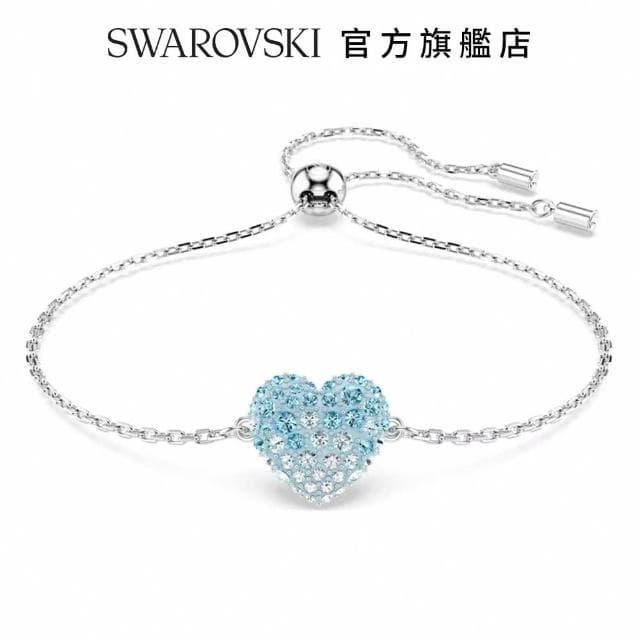 【SWAROVSKI 官方直營】Idyllia 手鏈 心形 藍色 鍍白金色 交換禮物