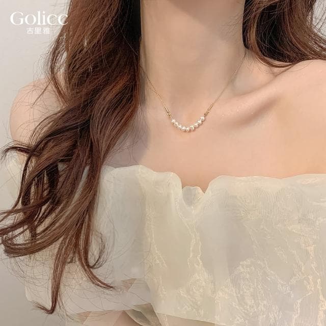 【Golicc】項鍊 韓版復古 淡水珍珠 鎖骨鍊(618 七夕 情人節 生日 鎖骨鍊 項鍊 飾品 禮物)