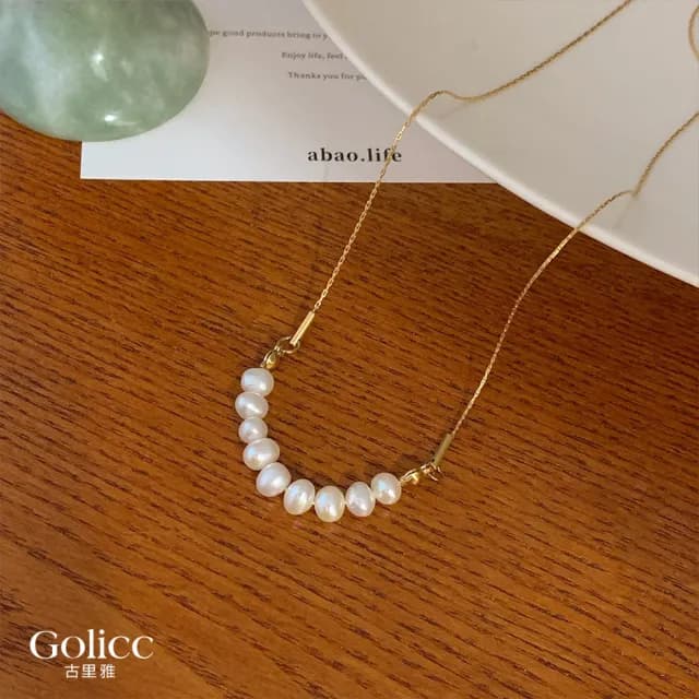 【Golicc】項鍊 韓版復古 淡水珍珠 鎖骨鍊(七夕 情人節 生日 鎖骨鍊 項鍊 飾品 禮物)