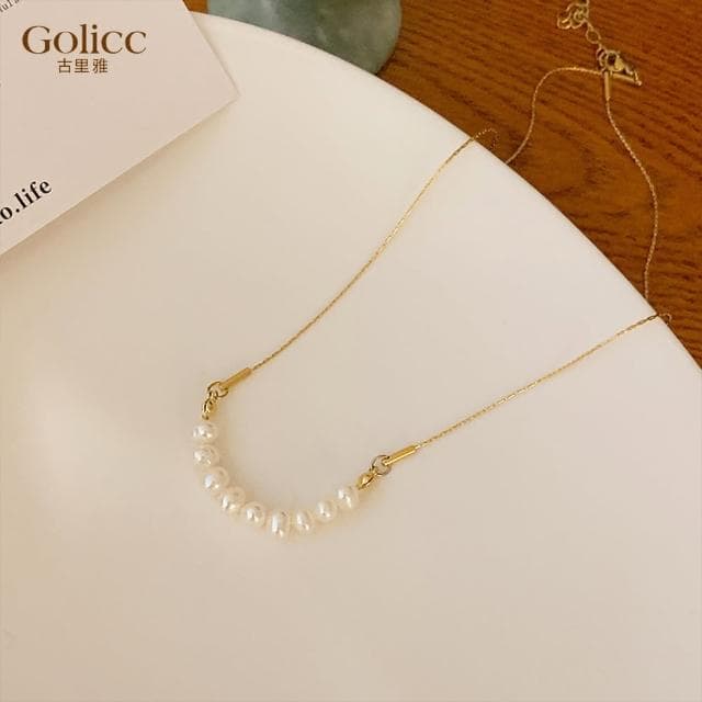 【Golicc】項鍊 韓版復古 淡水珍珠 鎖骨鍊(618 七夕 情人節 生日 鎖骨鍊 項鍊 飾品 禮物)