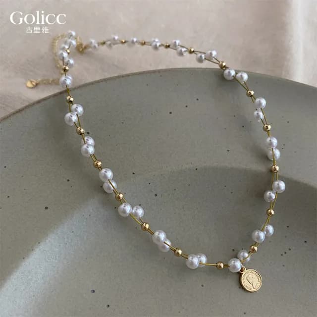 【Golicc】項鍊 歐美典雅纏繞珍珠女王鎖骨鍊(七夕 情人節 生日 鎖骨鍊 項鍊 飾品 禮物)