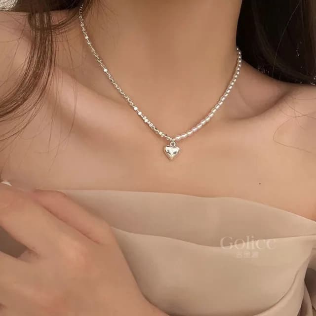【Gulicc】項鍊 青春愛戀 珍珠愛心 鎖骨鍊(雙11 聖誕節 生日 鎖骨鍊 項鍊 飾品 禮物)