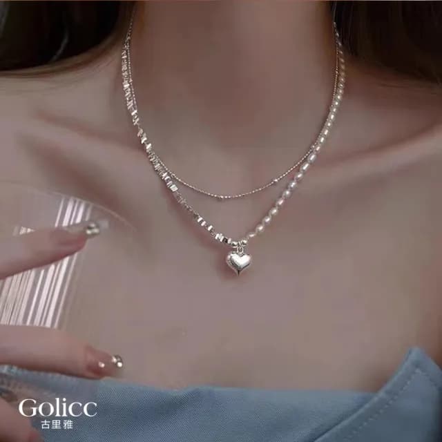 【Gulicc】項鍊 青春愛戀 珍珠愛心 鎖骨鍊(雙11 聖誕節 生日 鎖骨鍊 項鍊 飾品 禮物)