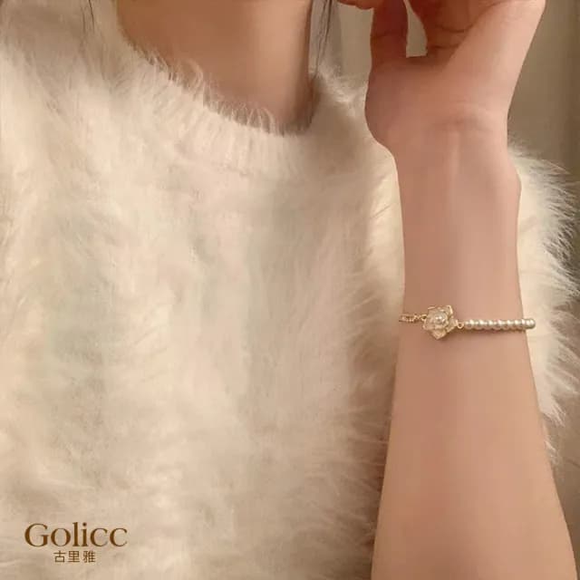 【Golicc】手鍊 古典山茶花珍珠(七夕 情人節 生日 手環 手繩 首飾 飾品 禮物)