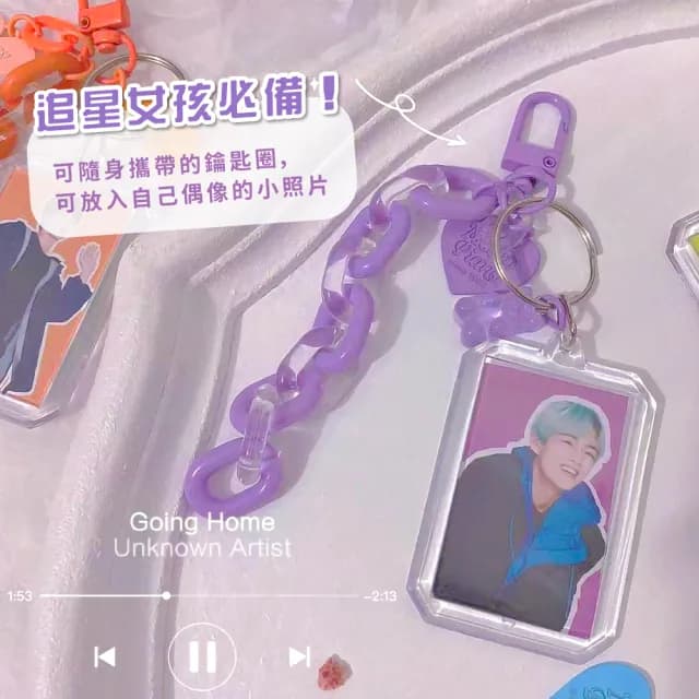 【小物掛件】簡約透明照片串鍊鑰匙圈2入(鑰匙扣 照片 相片套 吊墜 偶像 應援 紀念 壓克力 禮品 情侶 DIY)
