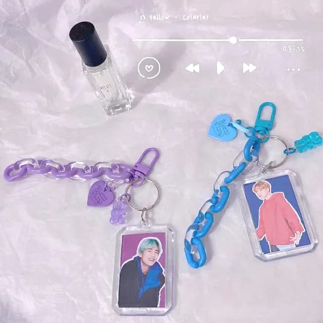 【小物掛件】簡約透明照片串鍊鑰匙圈2入(鑰匙扣 照片 相片套 吊墜 偶像 應援 紀念 壓克力 禮品 情侶 DIY)