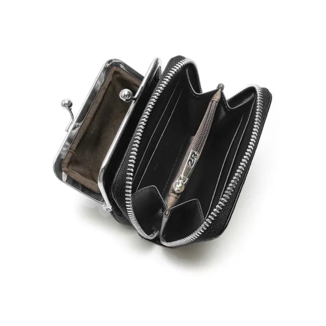 【2R 手工真皮】頭層牛皮Calbi隨行珠釦拉鏈零錢包 實搭黑
