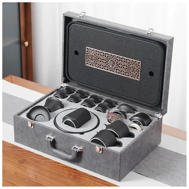 【TEA Dream】日式經典龍平極碳黑曜功夫茶具17件旗艦套組(旅行茶具組 男生禮物 父親節禮物)