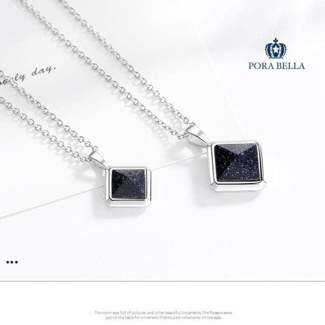 【Porabella】925純銀人造藍砂石項鍊 情侶項鍊 吊墜鎖骨鏈  輕奢小眾項鍊 情人節禮物生日禮物  Necklace