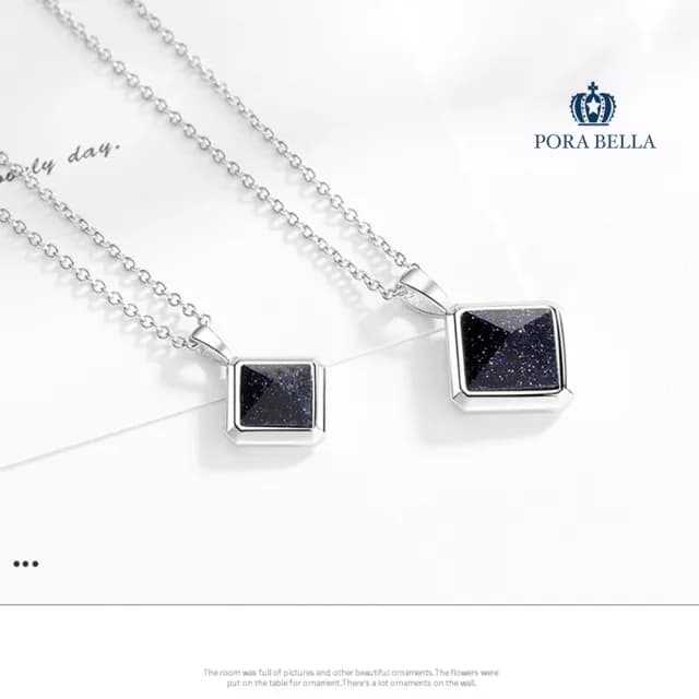 【Porabella】925純銀人造藍砂石項鍊 情侶項鍊 吊墜鎖骨鏈  輕奢小眾項鍊 情人節禮物生日禮物  Necklace