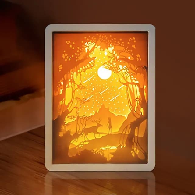 【一鹿紙雕】3D創意鏡面紙雕小夜燈(化妝鏡 桌面鏡 造型氣氛燈 床頭燈 居家擺飾 情人 生日禮物 過節)