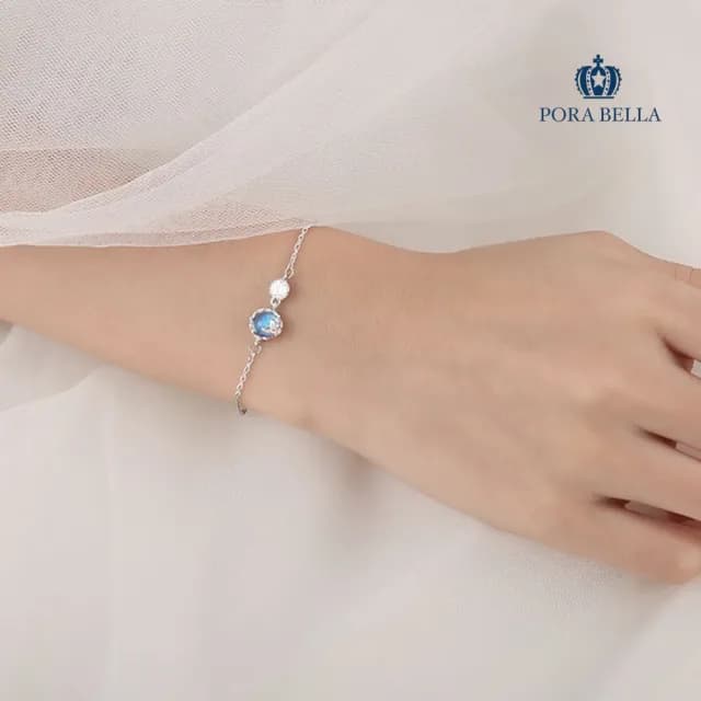 【Porabella】925純銀鋯石手鍊 琉璃月光石純銀手鍊 情人節禮物 告白 送女友 銀飾 Bracelets