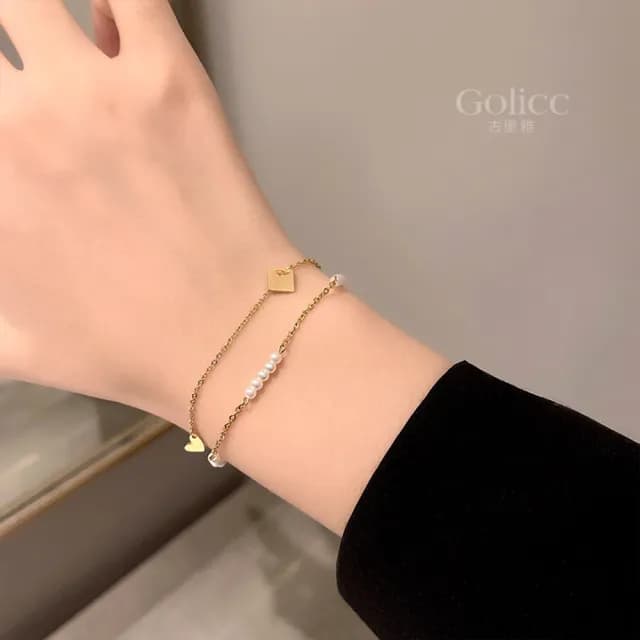【Golicc】手鍊 ins風 復古雙層珍珠(七夕 情人節 生日 手環 手繩 首飾 飾品 禮物)