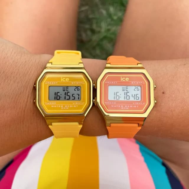 【Ice-Watch】ICE DIGIT RETRO系列 復古金框矽膠電子錶 32mm(粉紅色 七夕禮物 情人節)
